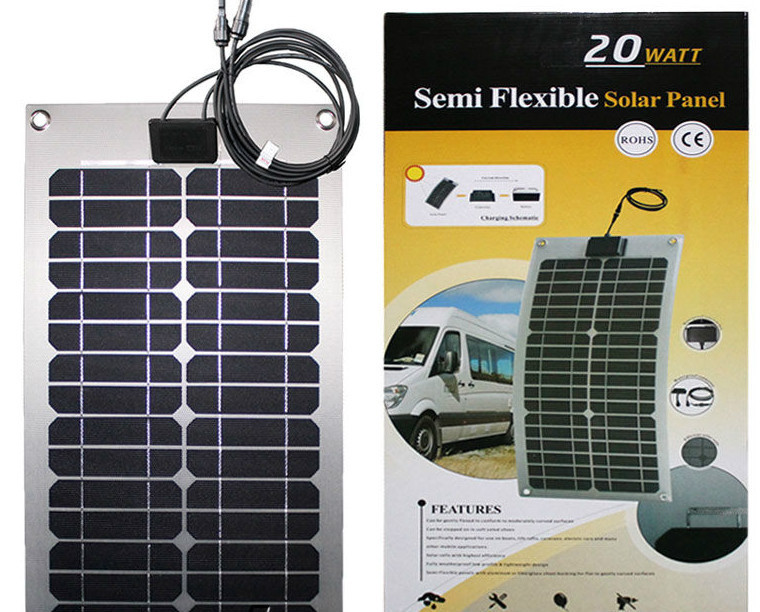 caravans 55W 12V Semi-flexible Solar PV Panel with high-efficiency cells boat 