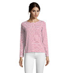 Women's Long Sleeve Striped T-shirt - 2 COLORS -NAVY AND RED