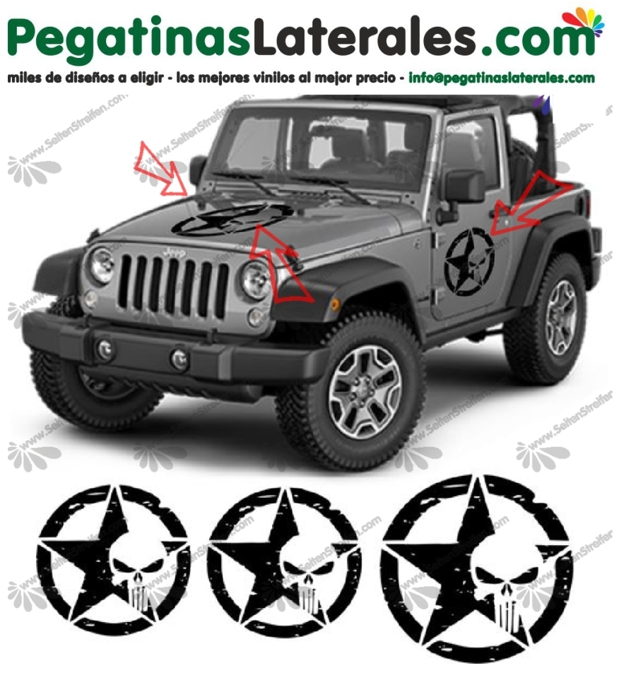 Jeep Wrangler -   3 piezas - motivos punisher -  set de pegatinas laterales N°:9925