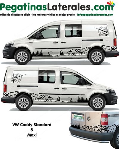 VW Caddy - montañas -velero - brújula -  pescador - set de pegatinas laterales N°:U 3027
