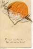 SAINTE CATHERINE - Carte avec bonnet tissu orange et dentelles