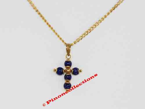 LAPIS-LAZULI - Pendentif forme croix lapis-lazuli et or (0,4 gr)