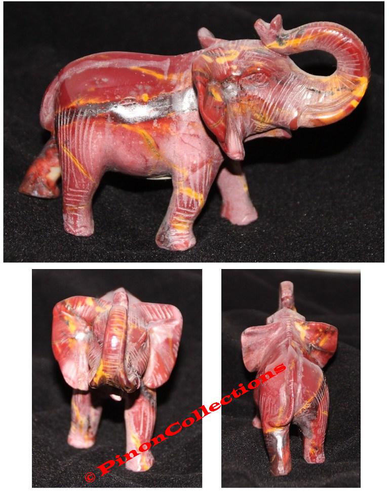 JASPE MOKAITE - Eléphant sculpté dans un seul bloc d'environ 9,5 x 4,5 x 7 cm - Poids : 150 grammes