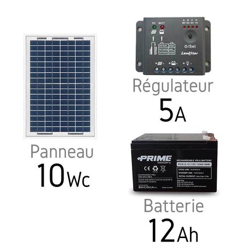 Kit solaire 12v 10Wc + batterie 12Ah