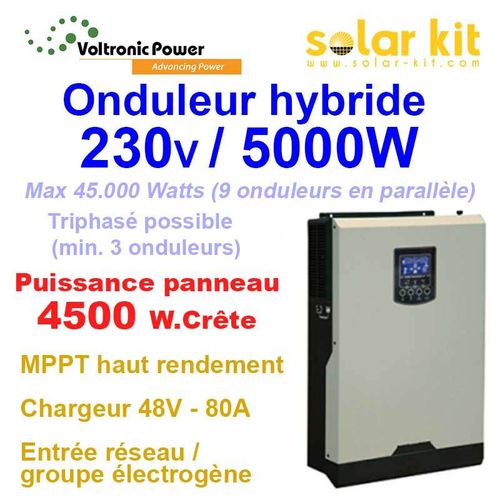Onduleur hybride 230V 5000W - chargeur 48V - MPPT 4500Wc