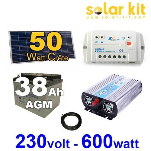 Kit solaire 230V 600W - 50Wc PWM - batterie 38Ah