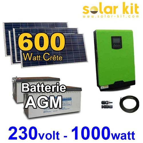 Kit solaire 230V 1000W - 600Wc PWM - batterie AGM 300Ah
