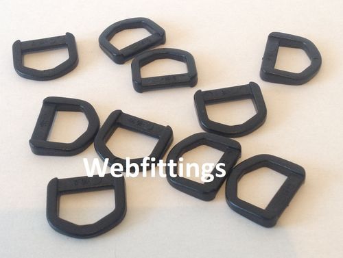 20mm Black Plastic D Ring Buckles x 10