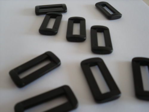 10 x 38mm Black Plastic 2 Bar Belt Loop Square Ring Buckles