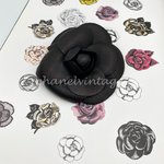 Chanel Camellia brooch pin black leather