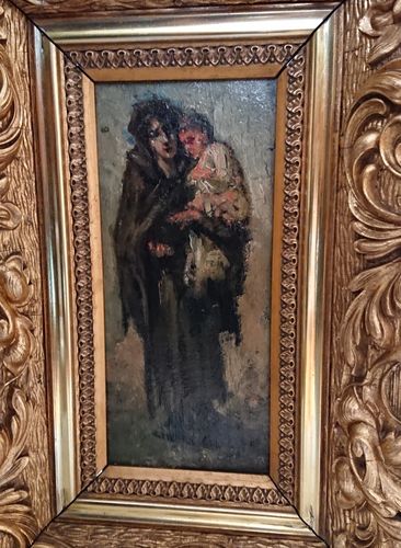Olieverf op paneel, Moeder met kind, '19e eeuw