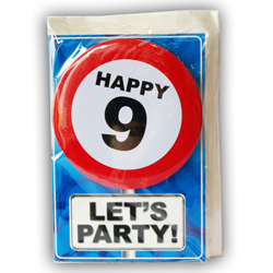 Happy age card 9 jaar met button