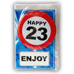 Happy age card 23 jaar met button