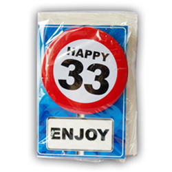 Happy age card 33 jaar met button