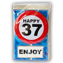Happy age card 37 jaar met button