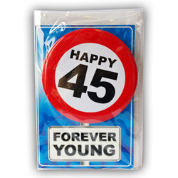 Happy age card 45 jaar met button
