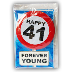 Happy age card 41 jaar met button