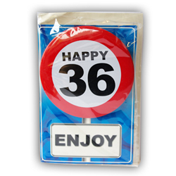 Happy age card 36 jaar met button