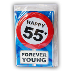 Happy age card 55 jaar met button