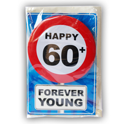Happy age card 60 jaar met button