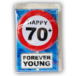 Happy age card 70 jaar met button