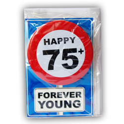 Happy age card 75 jaar met button