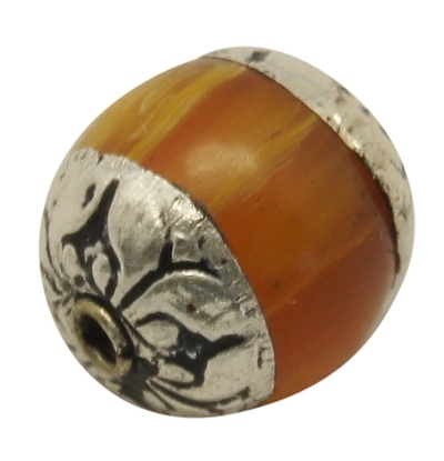 Amber, handgemaakte Tibetaanse Mila kraal, 10mm, met sterling zilveren afwerking