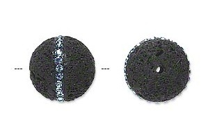 Lavastenen kraal, rond 14mm, met light sapphire Swarovski chatons