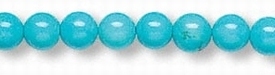 Turquoise, blauw, ronde kralen, 6mm. Verkocht per snoer van 36cm (60 kralen). Gekleurd