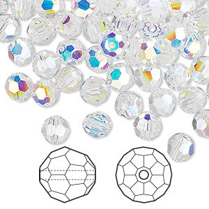 Swarovski kristal, ronde kralen, 6mm, crystal AB. Verkocht per 6 stuks