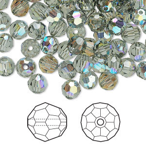 Swarovski kristal, ronde kralen, 6mm, black diamond AB
