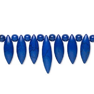 Magnesiet 15-delig center-piece in lapis lazuli kleur, bestaande uit 7 marquise kralen en 8 ronde