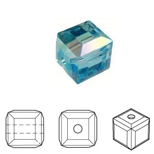 Swarovski kristal, kubuskralen, 6mm, aquamarine, Per 2 stuks