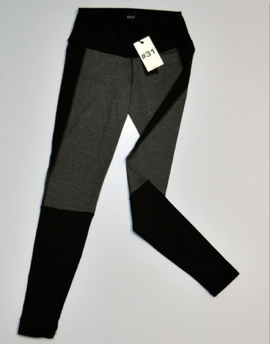 Ladies contrast waist legging – grey marl with black panels