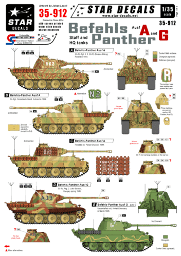 Decals BefehlsPanther Ausf A and G Staff and HQ Tanks 1/35