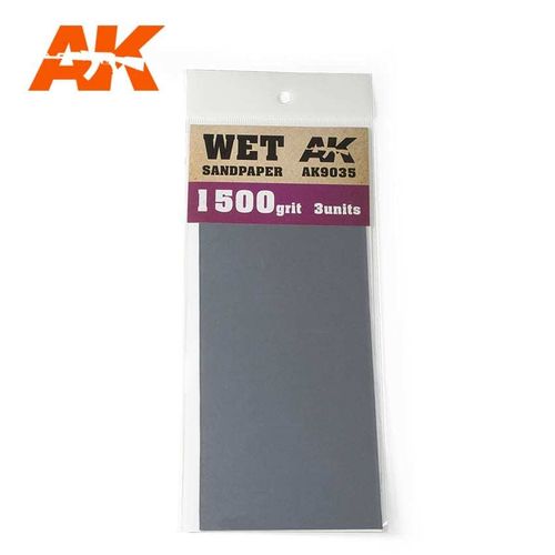 AK interactive 9035 - Wet Sandpaper (schuurpapier voor nat schuren) 3 vellen 1500 grit